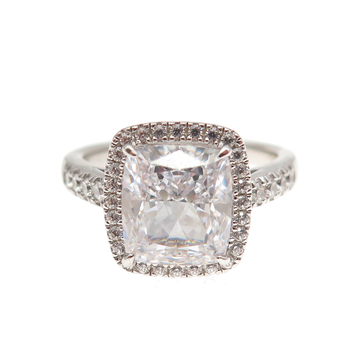 DSMK 925 Sterling Silver Radiant & Round-Cut C Z Engagement Ring Size 7