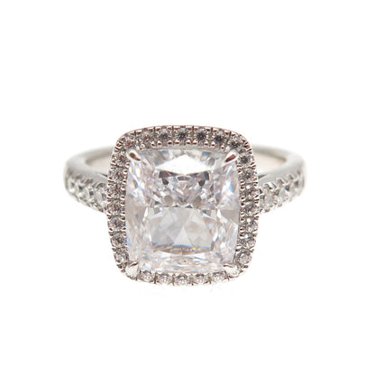 DSMK 925 Sterling Silver Radiant & Round-Cut C Z Engagement Ring Size 7