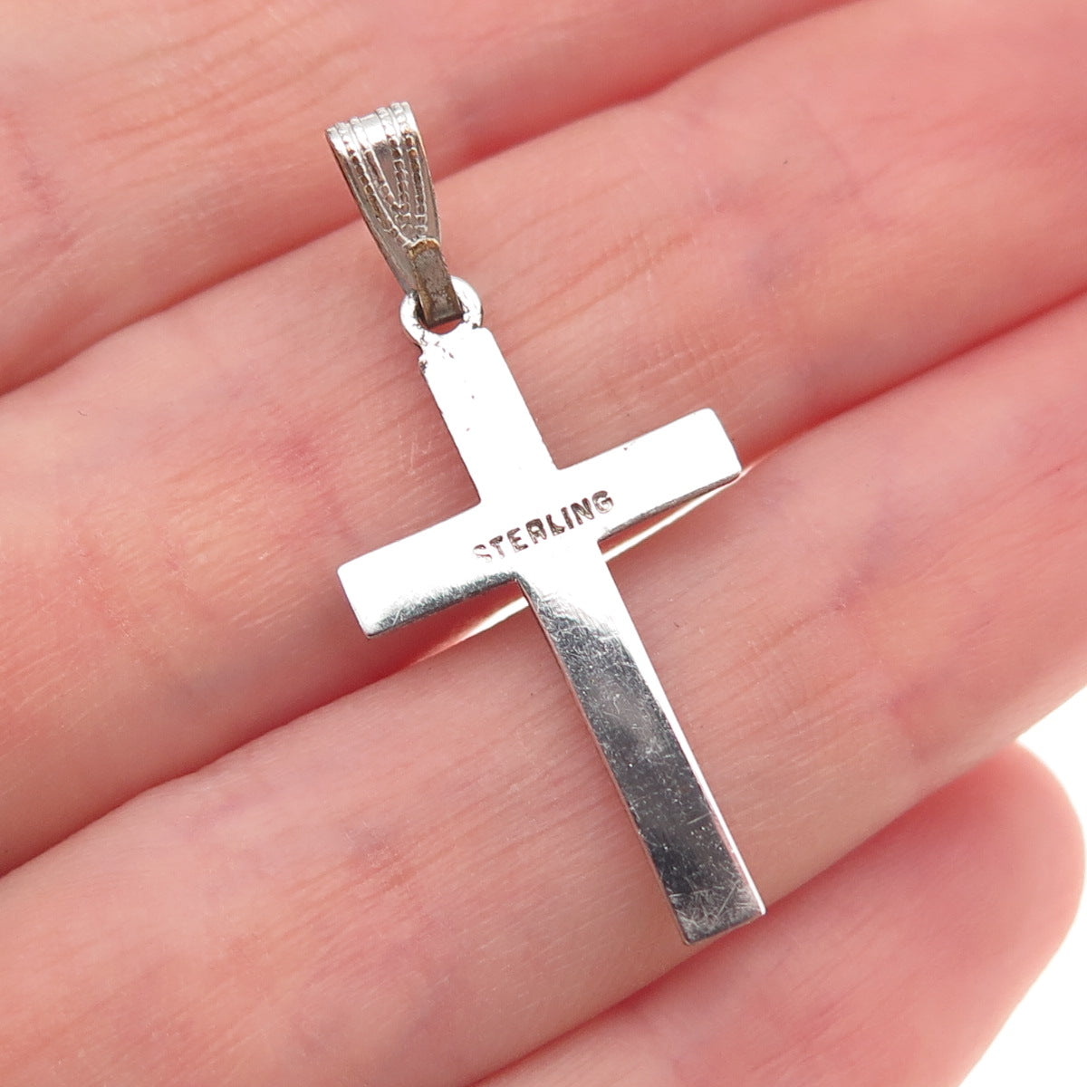 925 Sterling Silver Antique Art Deco Real Marcasite Cross Oxidized Charm Pendant