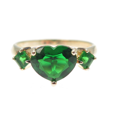 ROSS SIMONS 925 Sterling Gold Plated Real Chrome Diopside Heart Ring Size 10.25