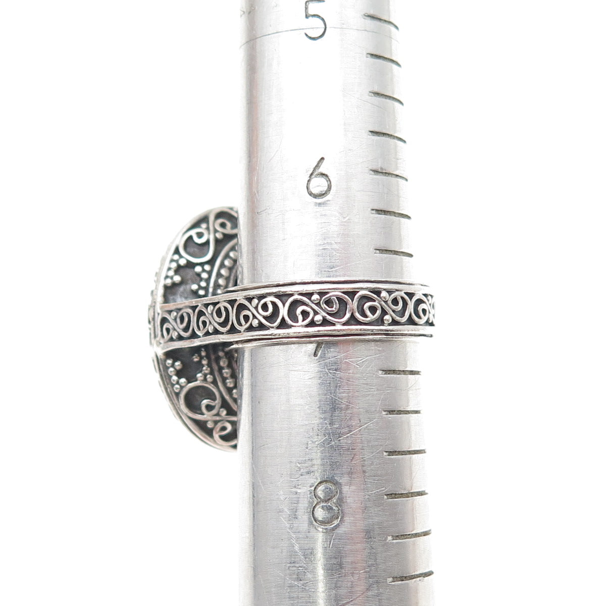 925 Sterling Silver Vintage Real Amethyst Scroll Oxidized Ring Size 7