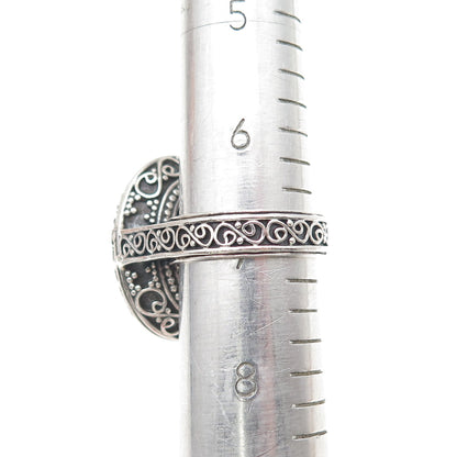 925 Sterling Silver Vintage Real Amethyst Scroll Oxidized Ring Size 7