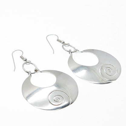 DOMINIQUE DINOUART 925 Sterling Silver Vintage Spiral Crescent Dangle Earrings