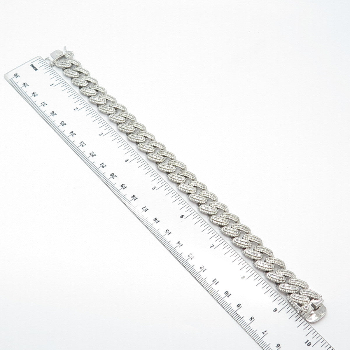 925 Sterling Silver C Z Heavy Cuban Link Bracelet 9"
