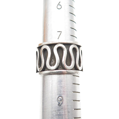925 Sterling Silver Vintage Zig Zag Oxidized Wide Band Ring Size 8.25