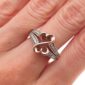 Jane Seymour 925 Sterling Silver 14K Gold Real Diamond Open Heart Ring Size 6.75