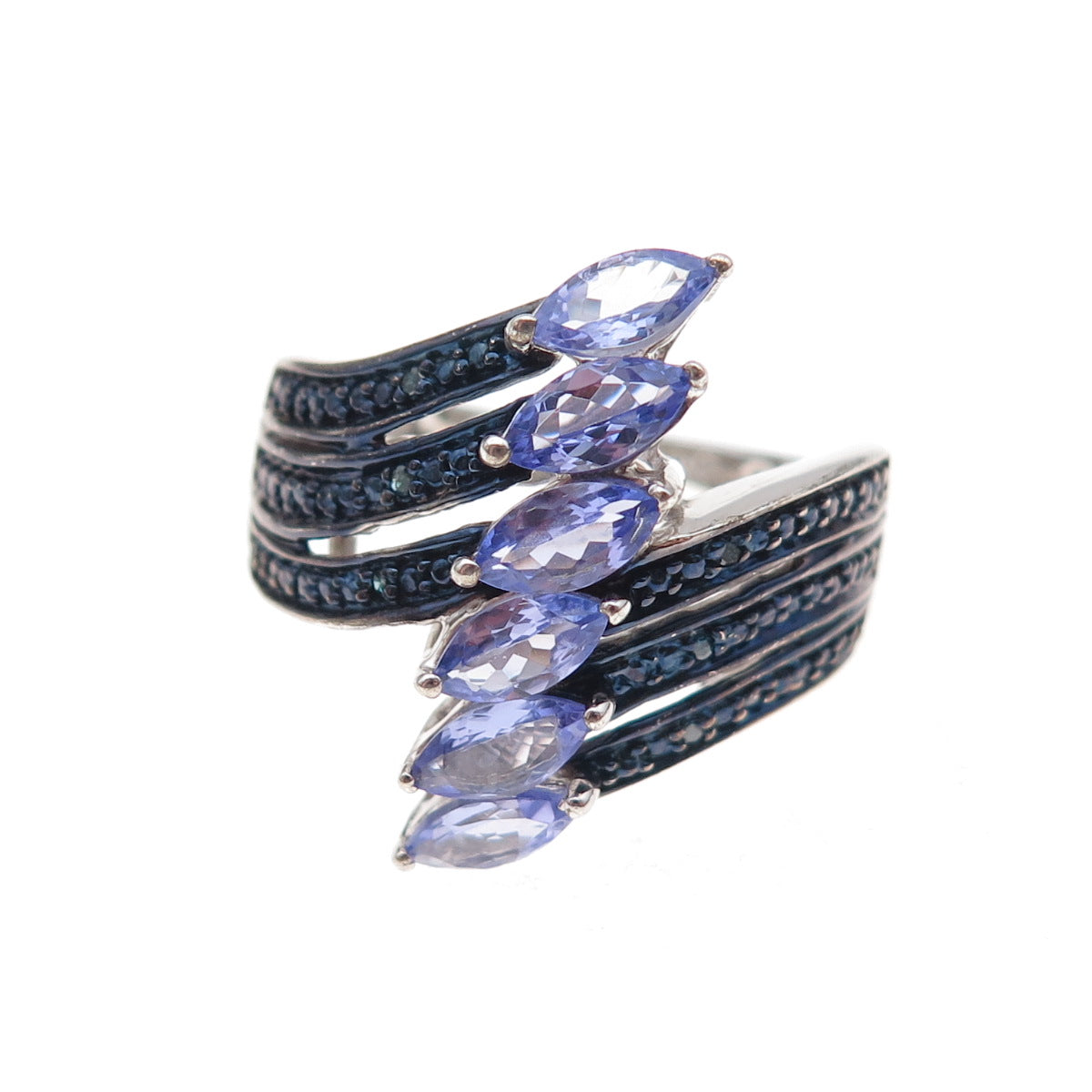 Chuck Clemency 925 Sterling Silver Real Blue Diamond & Tanzanite Ring Size 8.25