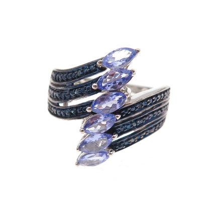 Chuck Clemency 925 Sterling Silver Real Blue Diamond & Tanzanite Ring Size 8.25