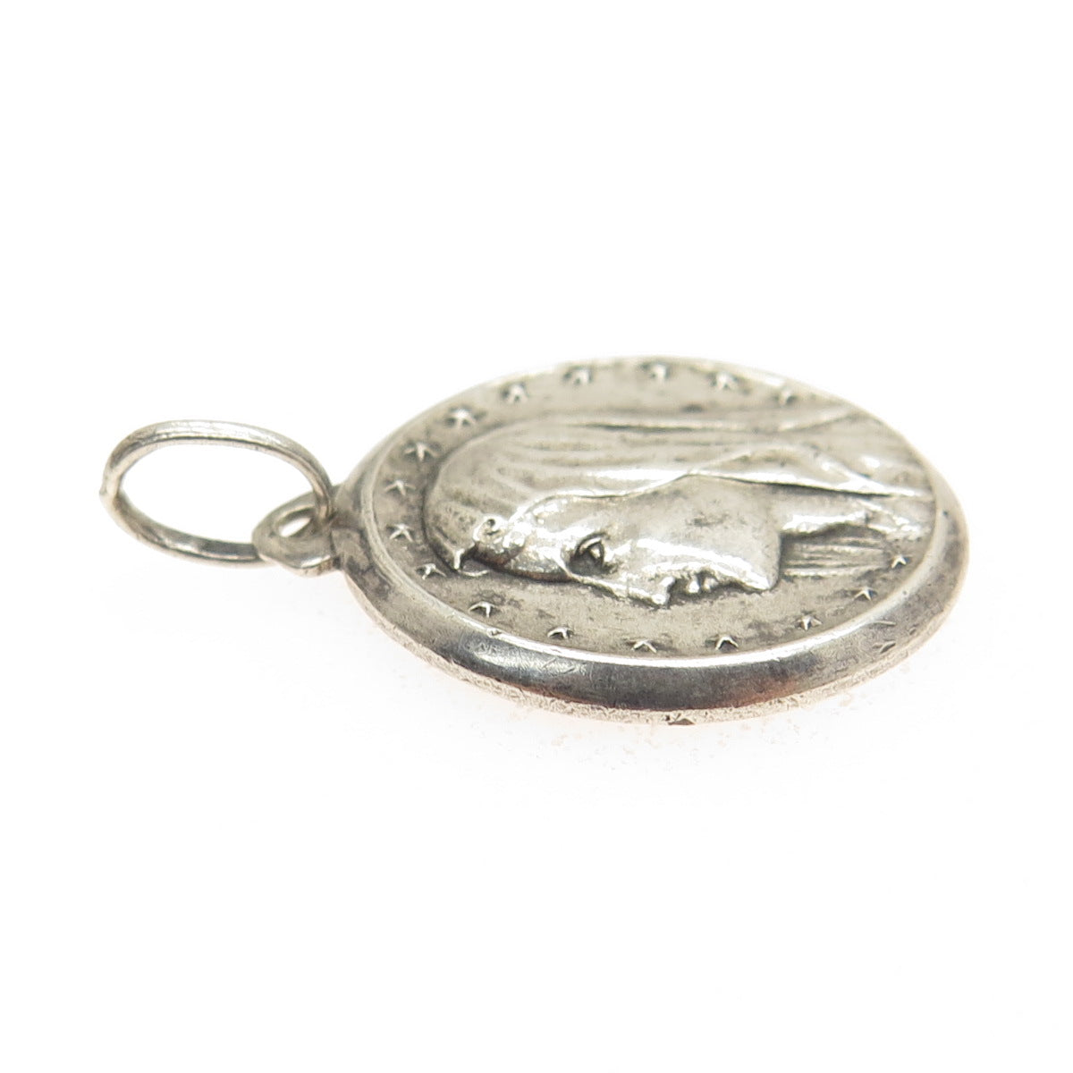 835 Silver Vintage Portugal Our Lady of Fatima Religious Medal Round Pendant