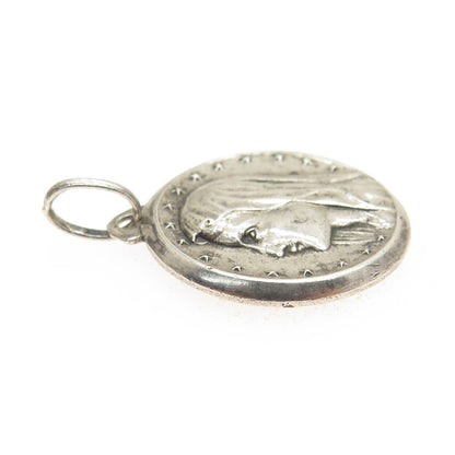 835 Silver Vintage Portugal Our Lady of Fatima Religious Medal Round Pendant