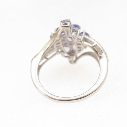 Chuck Clemency 925 Sterling Silver Real Tanzanite Floral Cluster Ring Size 7