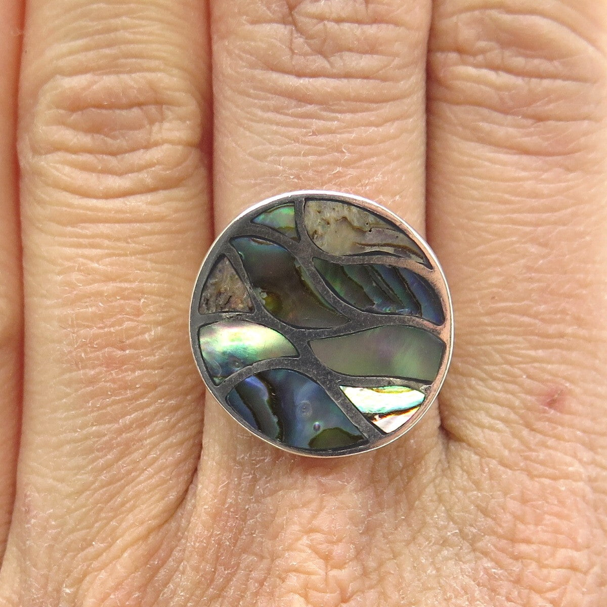 CHAPAL ZENRAY Sterling Silver Vintage Real Abalone Shell Modernist Ring Size 7