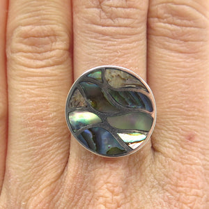 CHAPAL ZENRAY Sterling Silver Vintage Real Abalone Shell Modernist Ring Size 7