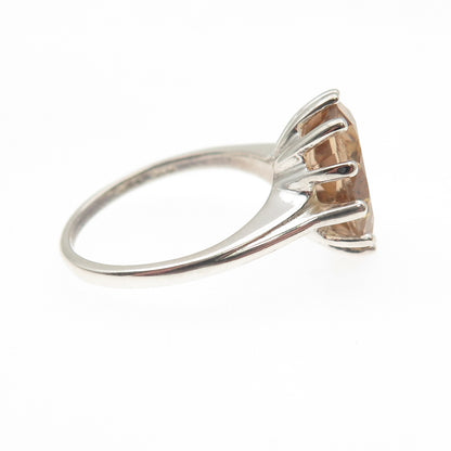 925 Sterling Silver Vintage Real Oval-Cut Smoky Quartz Ring Size 6.25