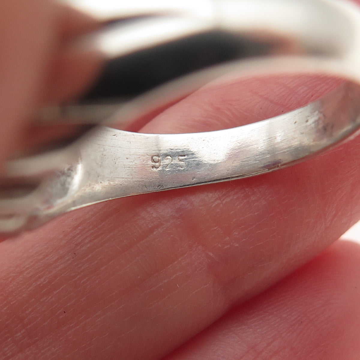 925 Sterling Silver Vintage Lab-Created Ruby & C Z Oxidized Ring Size 10