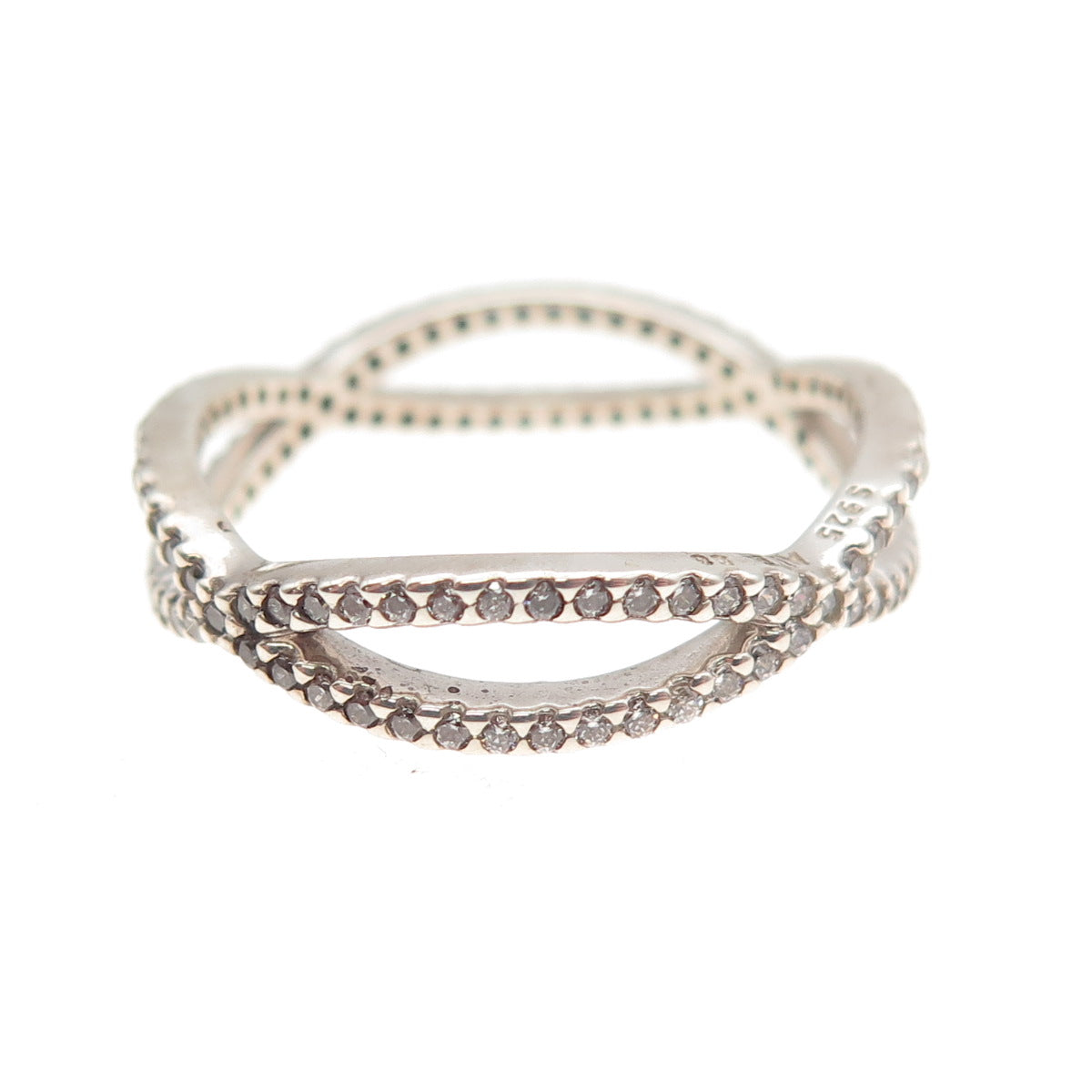 Pandora 925 Sterling Silver Round-Cut C Z Crossed Paths Ring Size 8.25