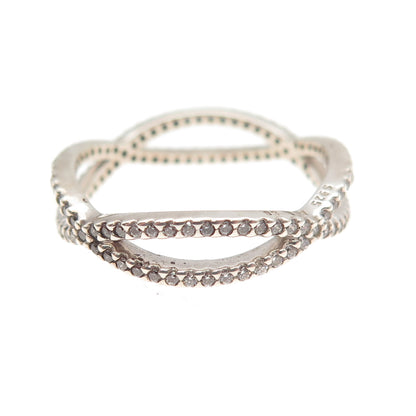 Pandora 925 Sterling Silver Round-Cut C Z Crossed Paths Ring Size 8.25