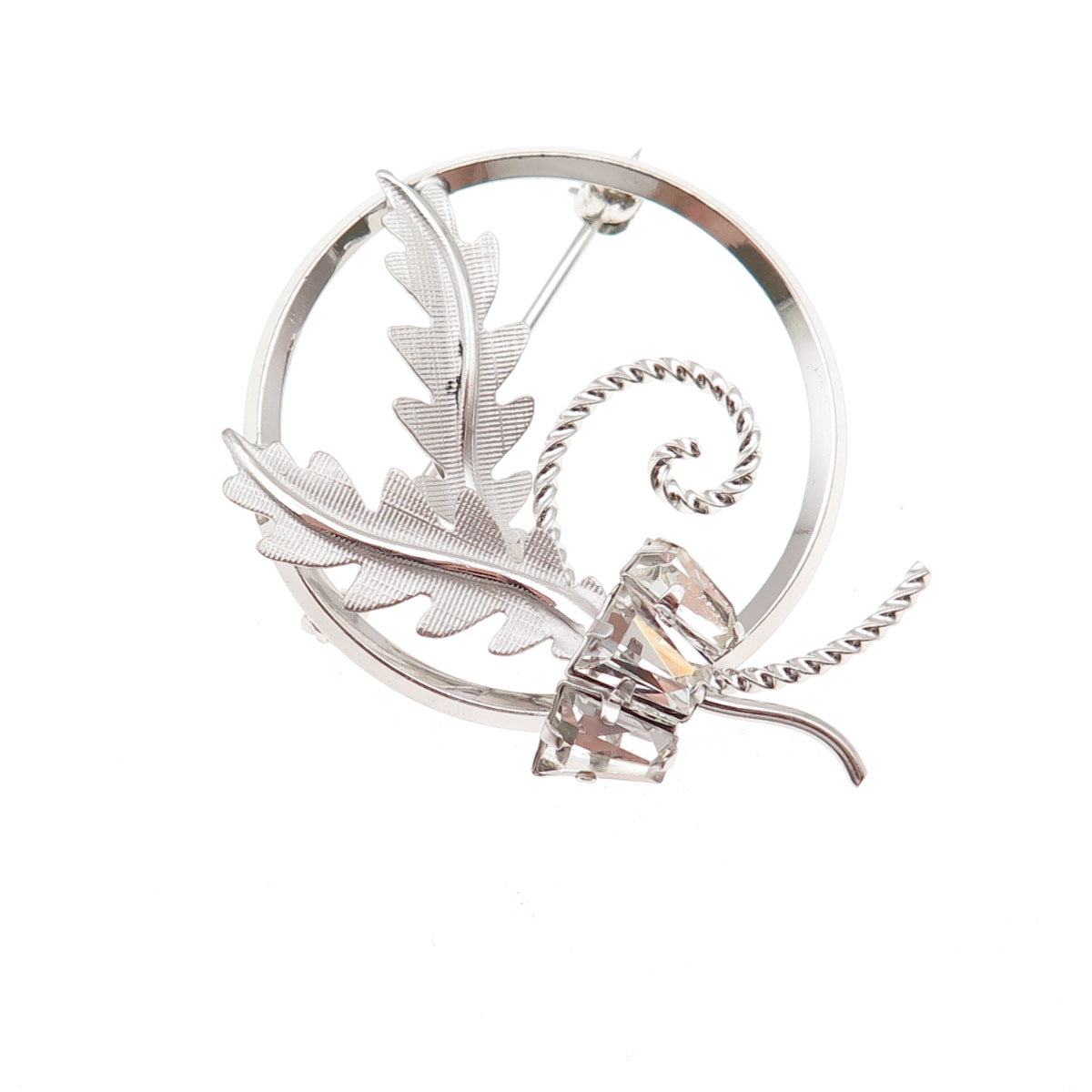 Star Art 925 Sterling Silver Antique Art Deco Rhinestone Floral Pin Brooch