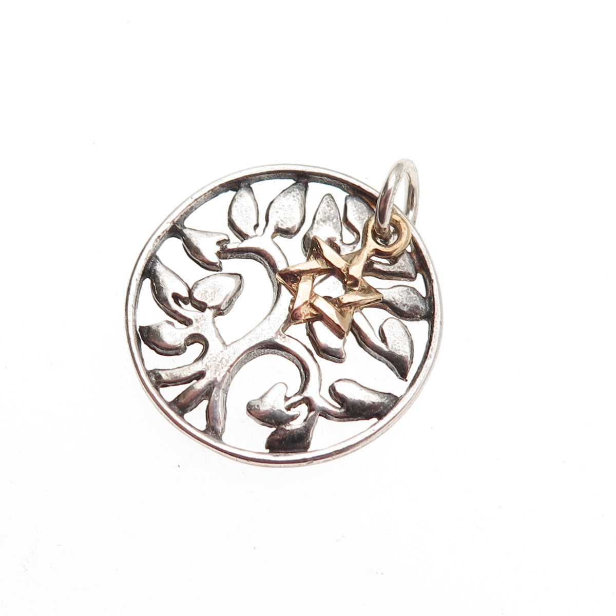 925 Sterling Silver 2-Tone Vintage Tree of Life Star of David Charm Pendant