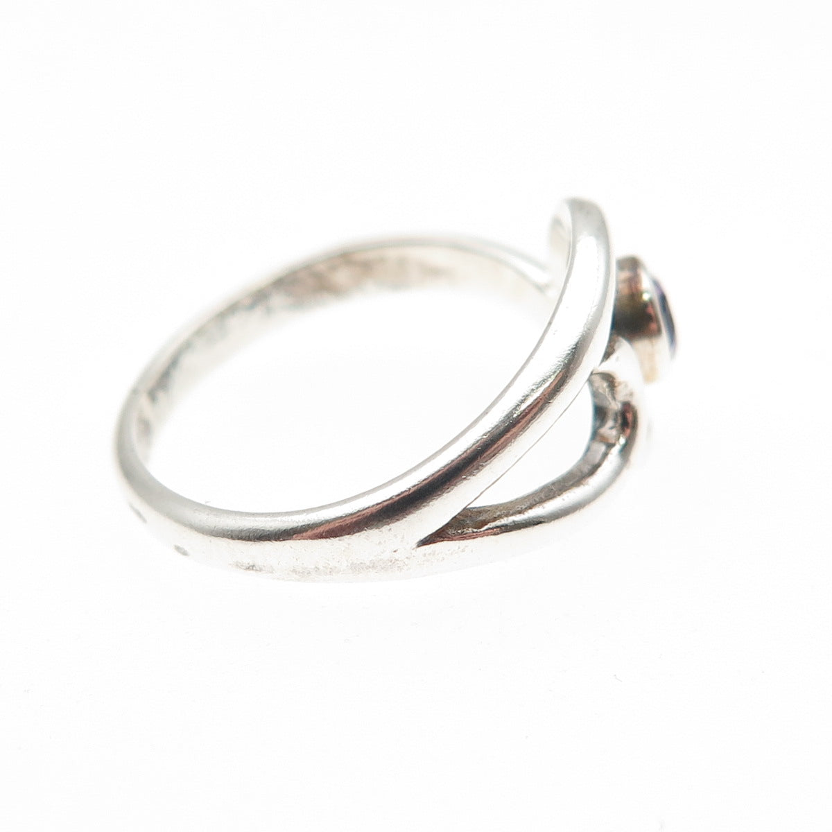 925 Sterling Silver Vintage Real Amethyst Modernist Swirl Ring Size 6.75