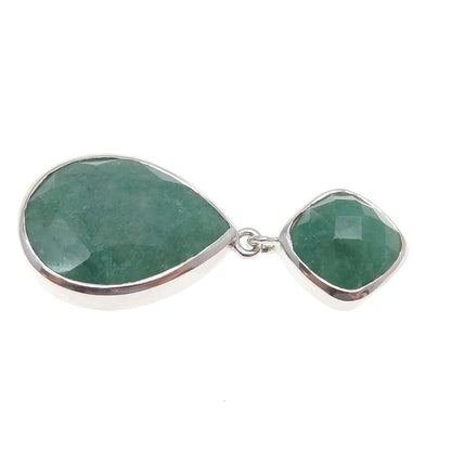 925 Sterling Silver Real Emerald Modernist Slide Pendant