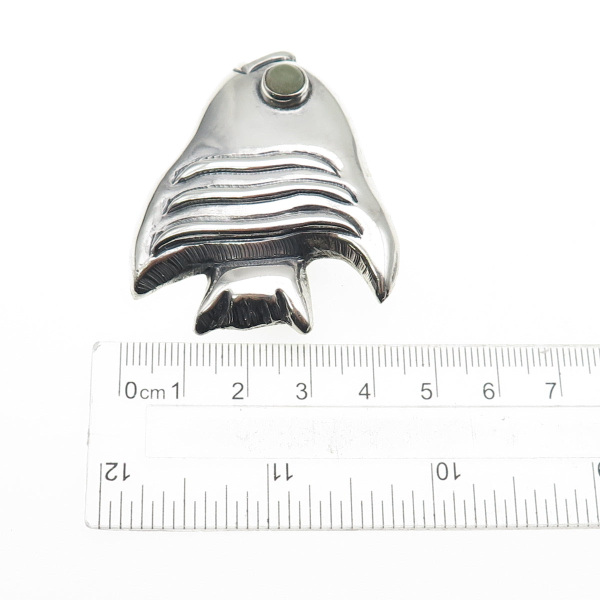925 Sterling Silver Vintage Mexico Real Aventurine Fish Oxidized Pin Brooch