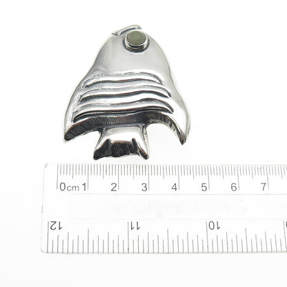925 Sterling Silver Vintage Mexico Real Aventurine Fish Oxidized Pin Brooch