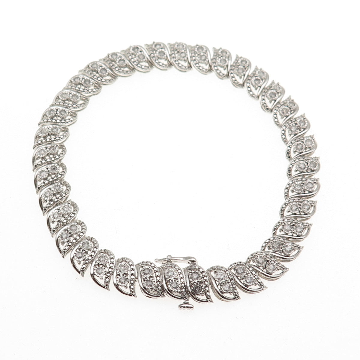 Jane Seymour 925 Sterling Silver Real Round-Cut Diamond Bracelet 7.25"