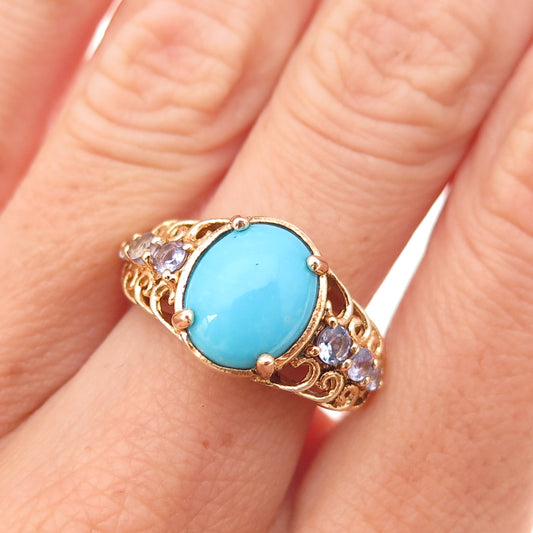 Chuck Clemency 925 Sterling Gold Plated Real Turquoise Tanzanite Ring Size 8.25
