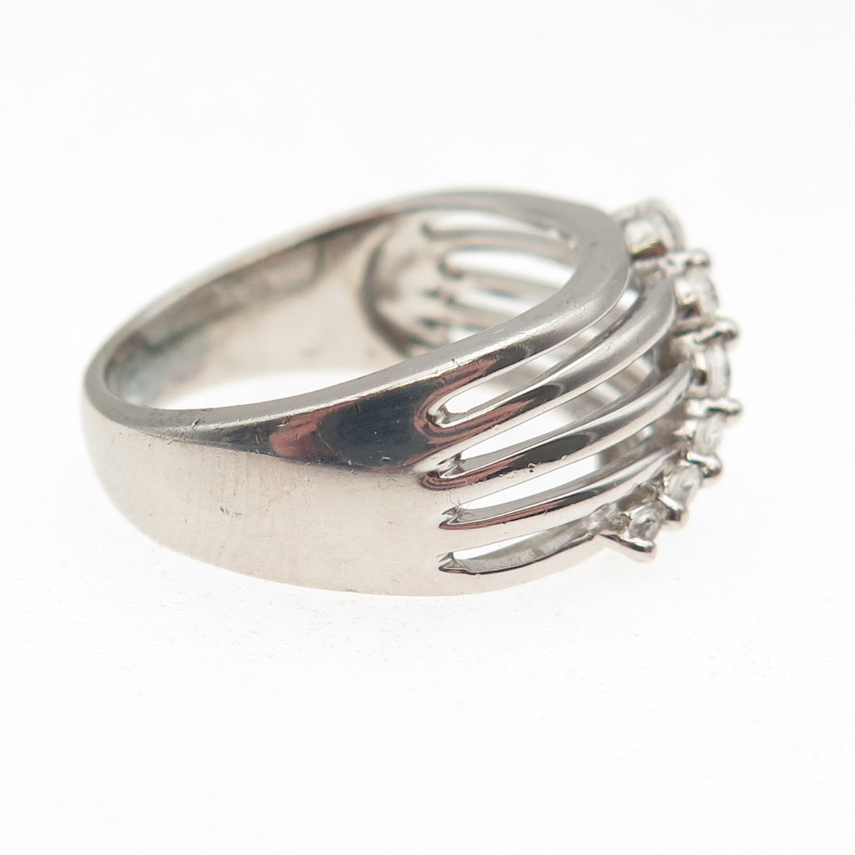 925 Sterling Silver Graduated Round-Cut C Z 5-Row Ring Size 7.25