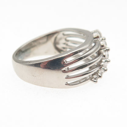 925 Sterling Silver Graduated Round-Cut C Z 5-Row Ring Size 7.25