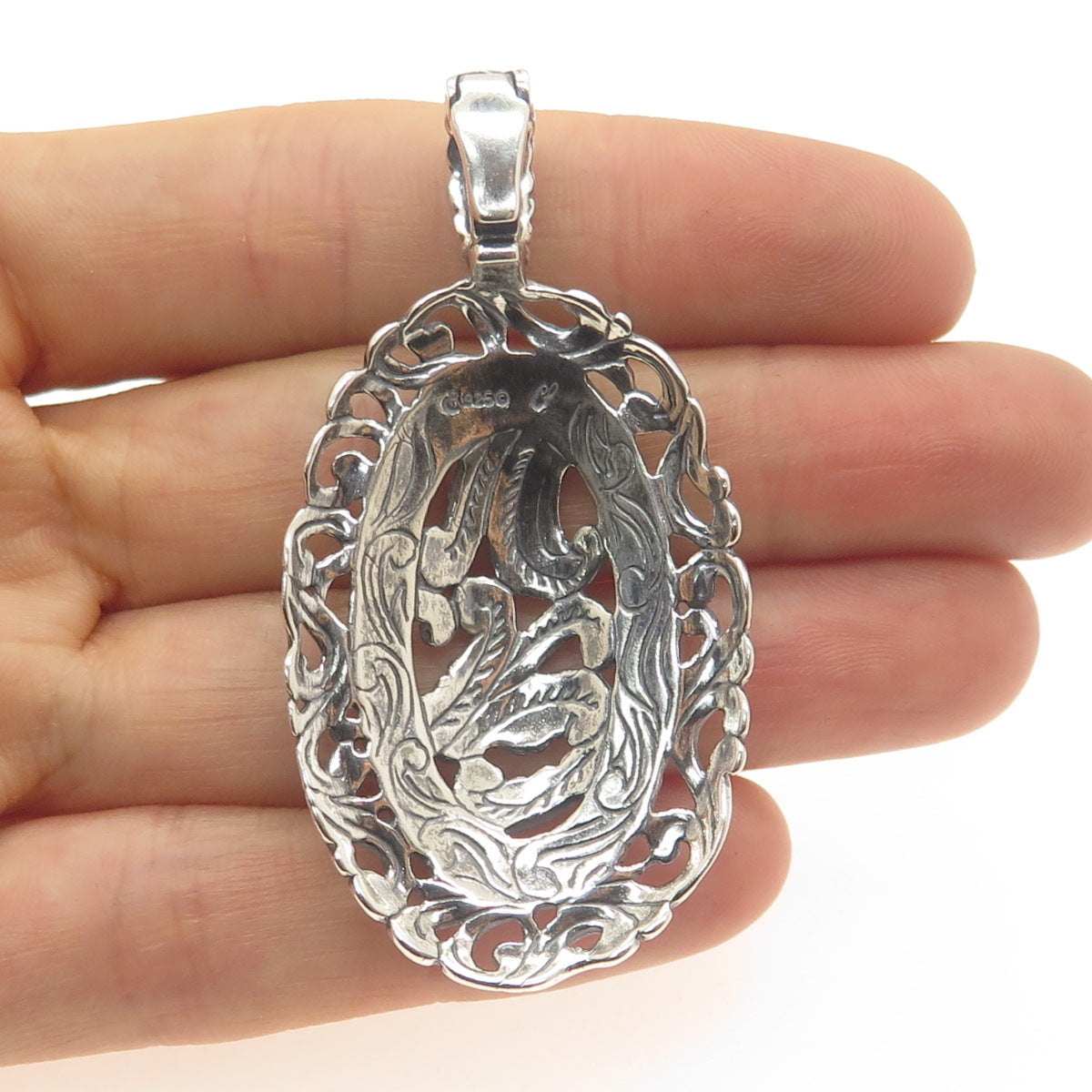 CAROLYN POLLACK 925 Sterling Silver Vintage Floral Ornate Oxidized Pendant