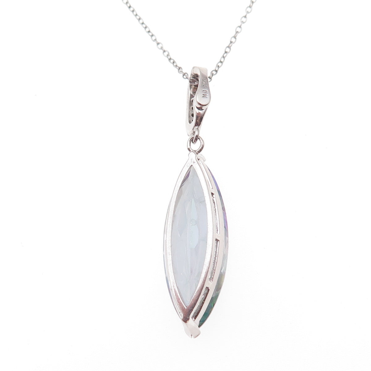 925 Sterling Silver Real Mystic Quartz & C Z Cable Chain Necklace 18"