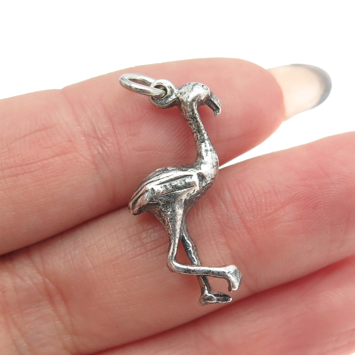 925 Sterling Silver Vintage Flamingo Bird Minimalist Charm Pendant