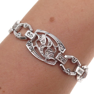 925 Sterling Antique Art Deco Real Marcasite Bracelet 7.25" (missing stones)