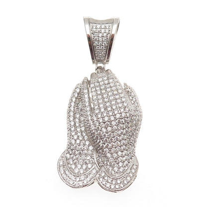 925 Sterling Silver Round-Cut C Z Prayer Hands Pendant