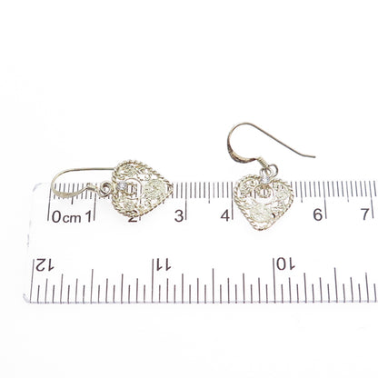 925 Sterling Silver Gold Plated Vintage Round-Cut C Z Heart Dangle Earrings