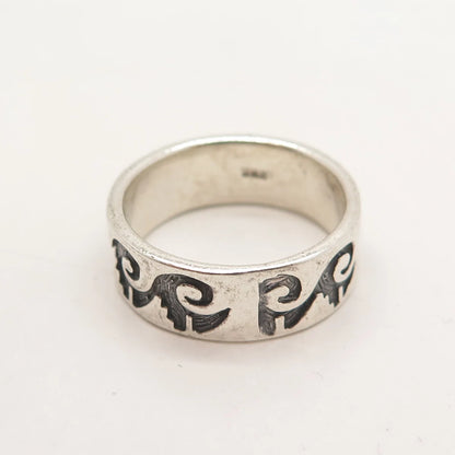 925 Sterling Silver Vintage Water Pattern Band Ring Size 8