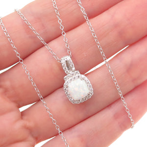 Sun 925 Sterling Silver Real Opal & C Z Cable Chain Necklace 18"