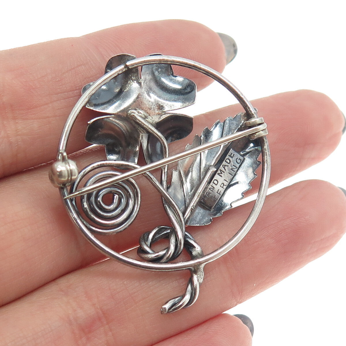 925 Sterling Silver Antique Art Deco Floral Blossom Handmade Pin Brooch