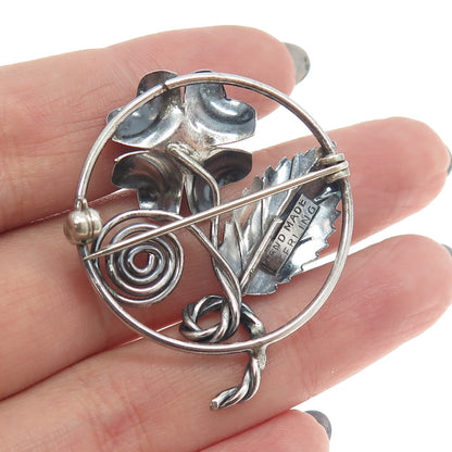 925 Sterling Silver Antique Art Deco Floral Blossom Handmade Pin Brooch