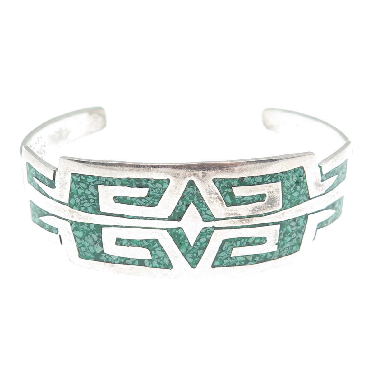 925 Sterling Silver Vintage Mexico Real Turquoise Inlay Adjustable Bracelet 6.5"