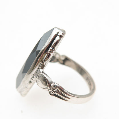 Clark & Coombs Sterling Silver Antique Art Deco Real Hematite Heart Ring Size 3
