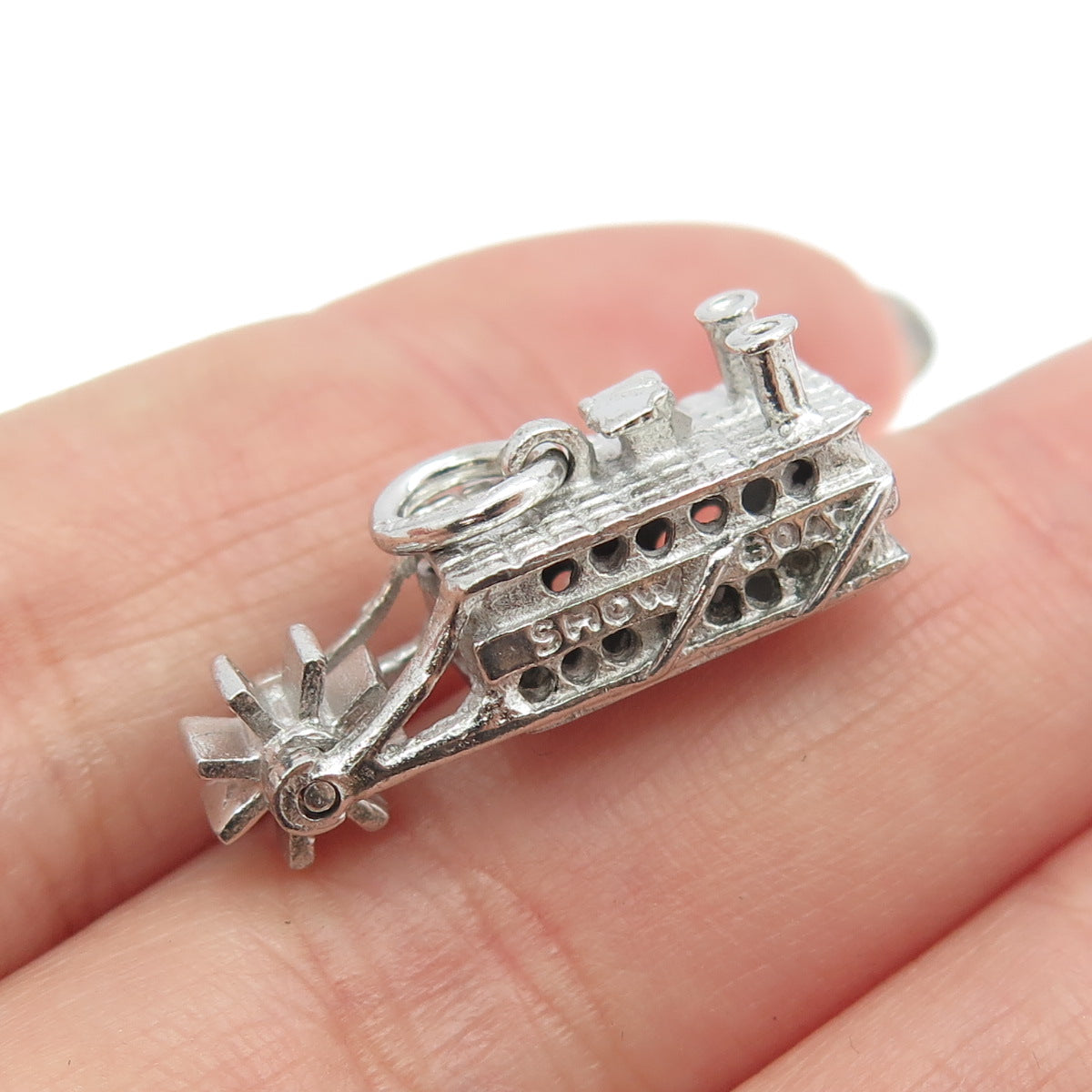 925 Sterling Silver Vintage River Paddle Show Boat Charm Pendant