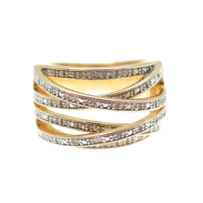 DBJ DEE BERKLE 925 Sterling Gold Plated Real Diamond Crisscross Ring Size 9.25