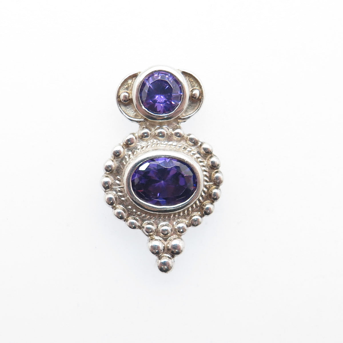 925 Sterling Silver Vintage Real Amethyst Minimalist Slide Charm Pendant
