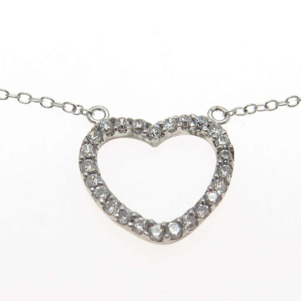 925 Sterling Silver Round-Cut C Z Heart Cable Chain Necklace 16-18"