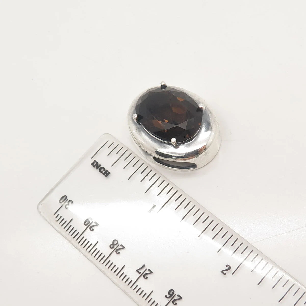 925 Sterling Silver Vintage Real Smoky Quartz Slide Pendant