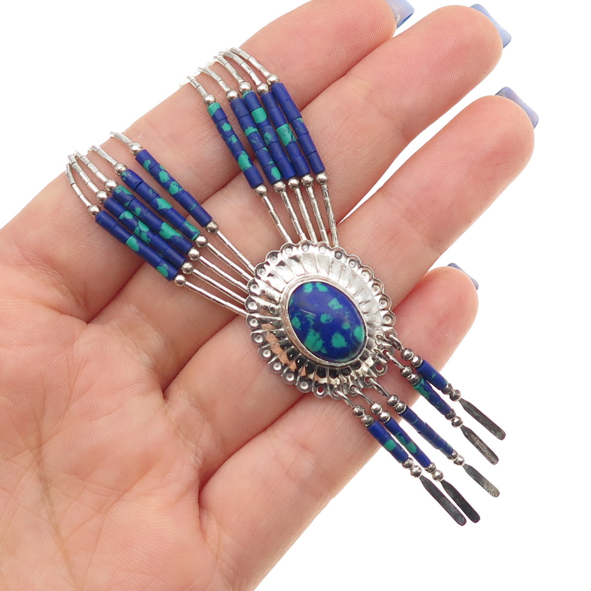 Old Pawn 925 Sterling Silver Vintage Azurite Concho Liquid Chain Necklace 20"