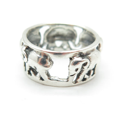 925 Sterling Silver Vintage Elephant Oxidized Band Ring Size 5.5